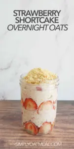 Strawberry shortcake overnight oats topped with unsweetened coconut flakes