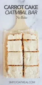 No bake carrot cake oatmeal bars topped with cream cheese frosting
