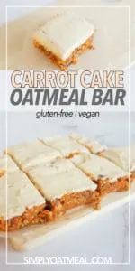 Moist and tender no bake carrot cake oatmeal bars topped with cream cheese frosting