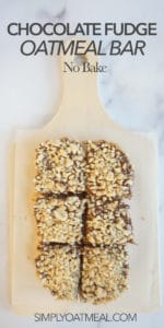 No bake chocolate peanut butter fudge oatmeal bars on a wood plate