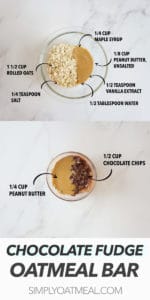 Ingredients to make the no bake chocolate peanut butter fudge oatmeal bars