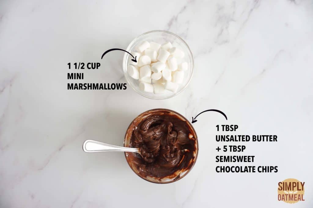 Chocolate sauce and mini marshmallows