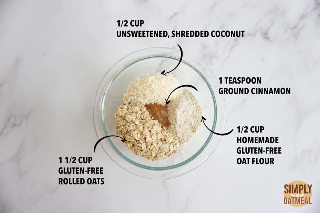 Dry ingredients to make the no bake oatmeal raisin bars
