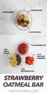 How to make the no bake strawberry oatmeal bar and chocolate chip-pistachio topping