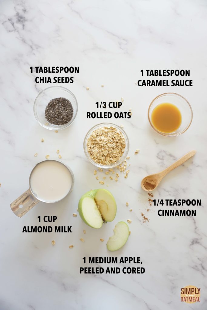 Ingredients to make a caramel apple oatmeal smoothie