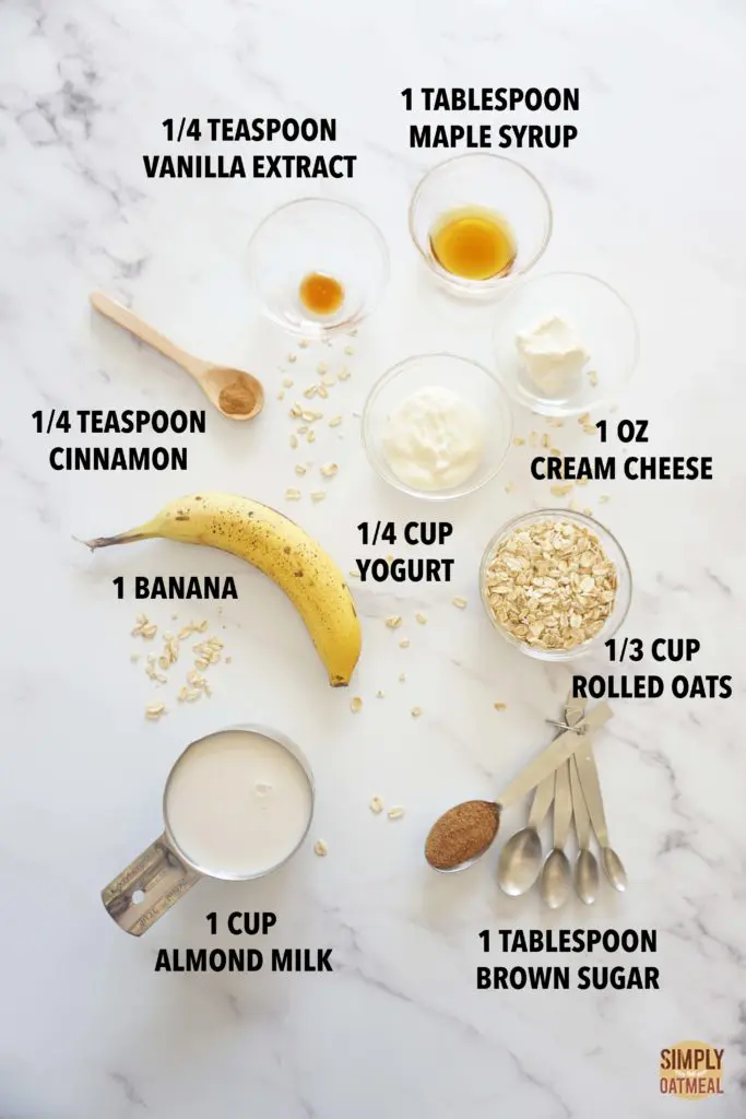 Ingredients to make cinnamon roll oatmeal smoothie