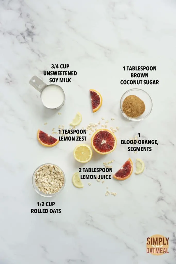 Ingredients to make blood orange lemonade overnight oats