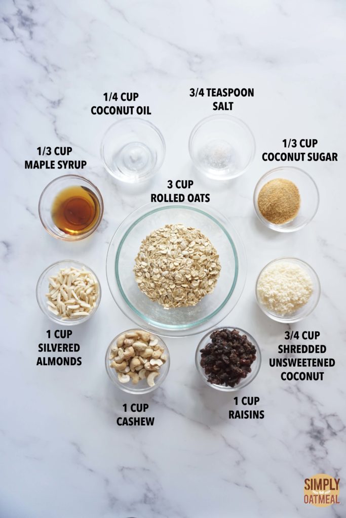 All the ingredients to make cranberry almond granola
