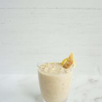 Single serving of gingerade lemonade overnight oats in a glass cup