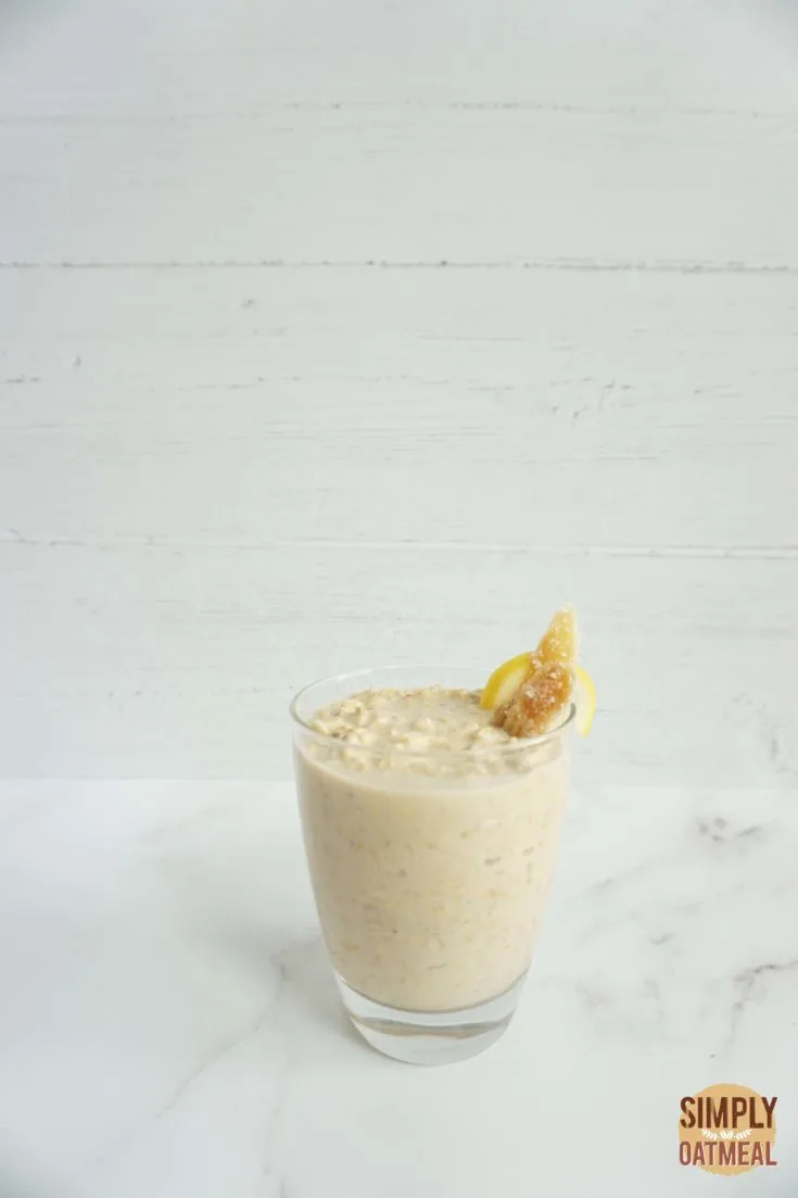 Single serving of gingerade lemonade overnight oats in a glass cup