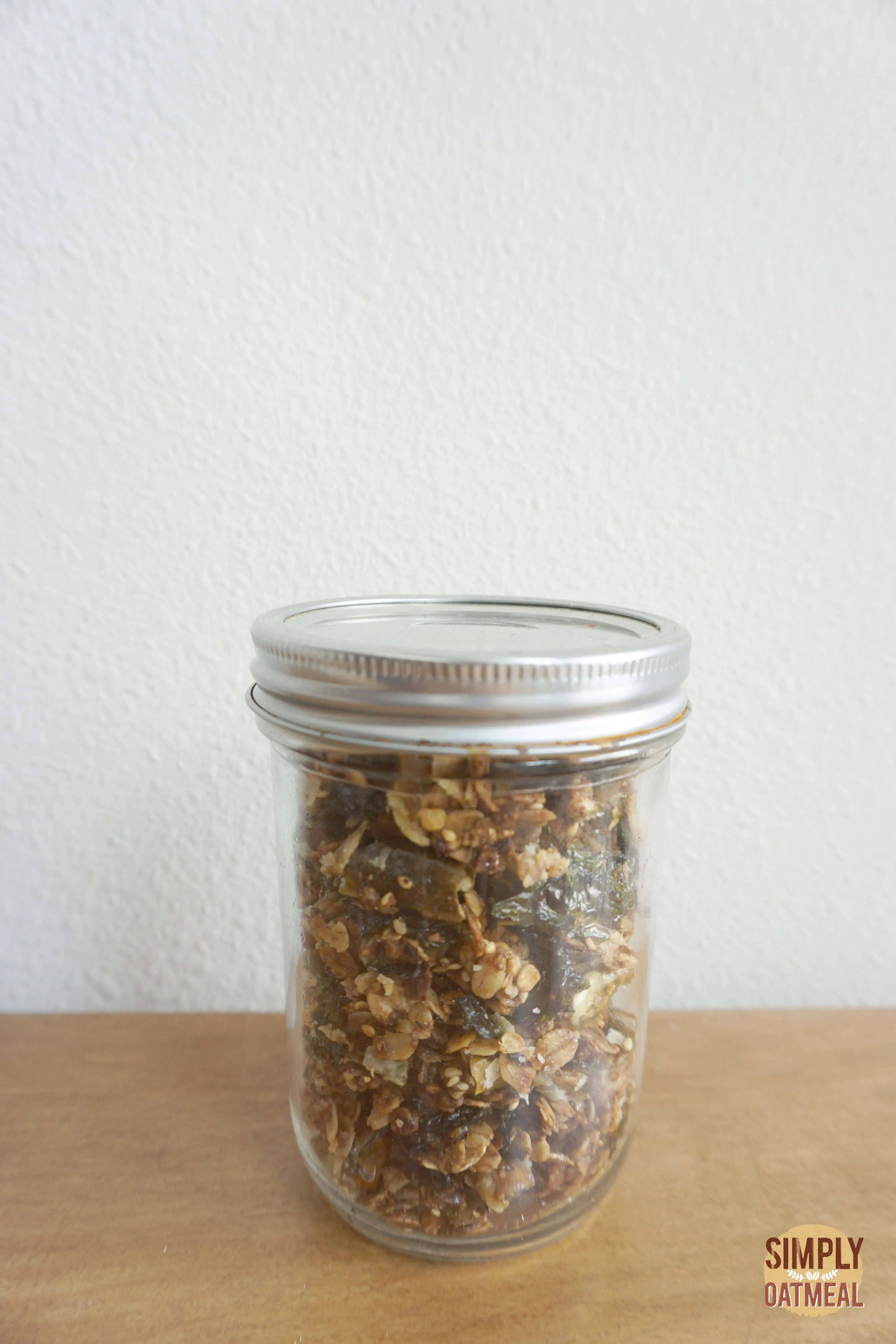 Korean bbq granola in an airtight mason jar
