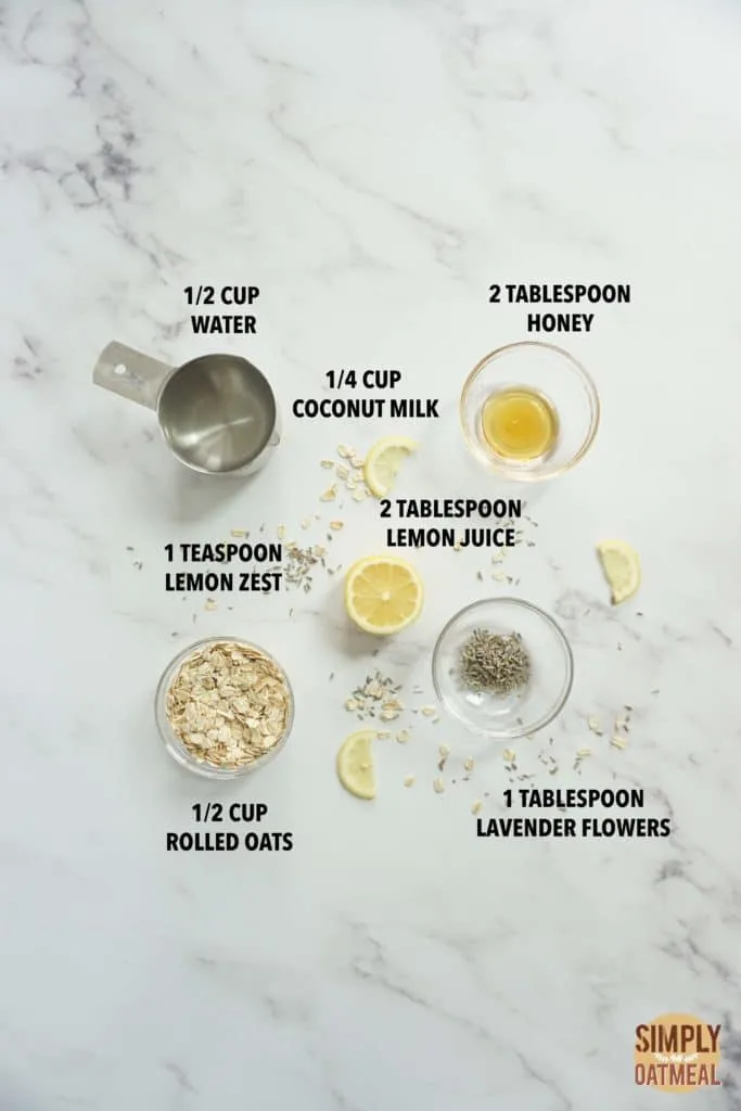Ingredients to make lavender lemonade overnight oats