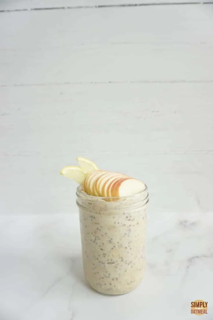Single serving of lemon apple overnight oats in a mason jar