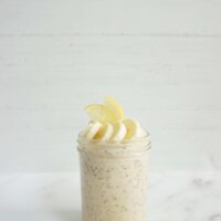 Single serving of lemon banana overnight oats in a mason jar