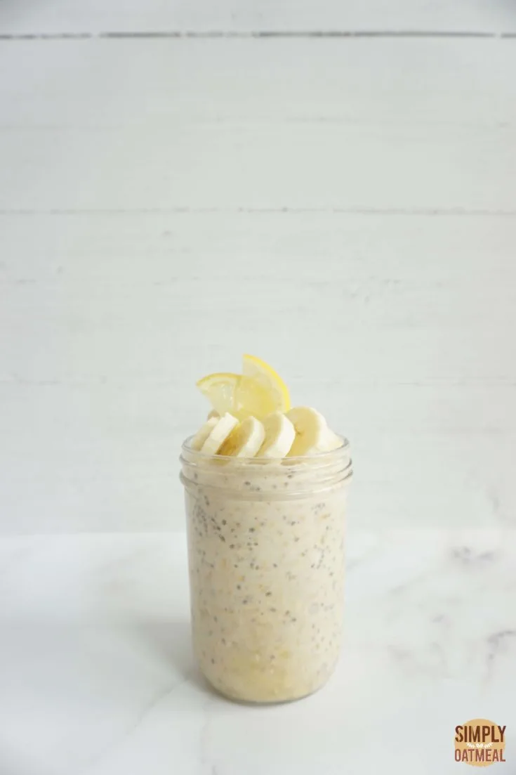 Single serving of lemon banana overnight oats in a mason jar