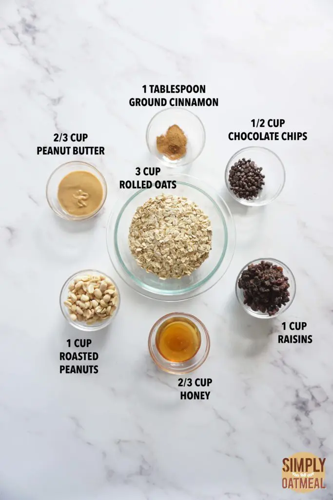 All the ingredients to make oatmeal raisin cookie granola