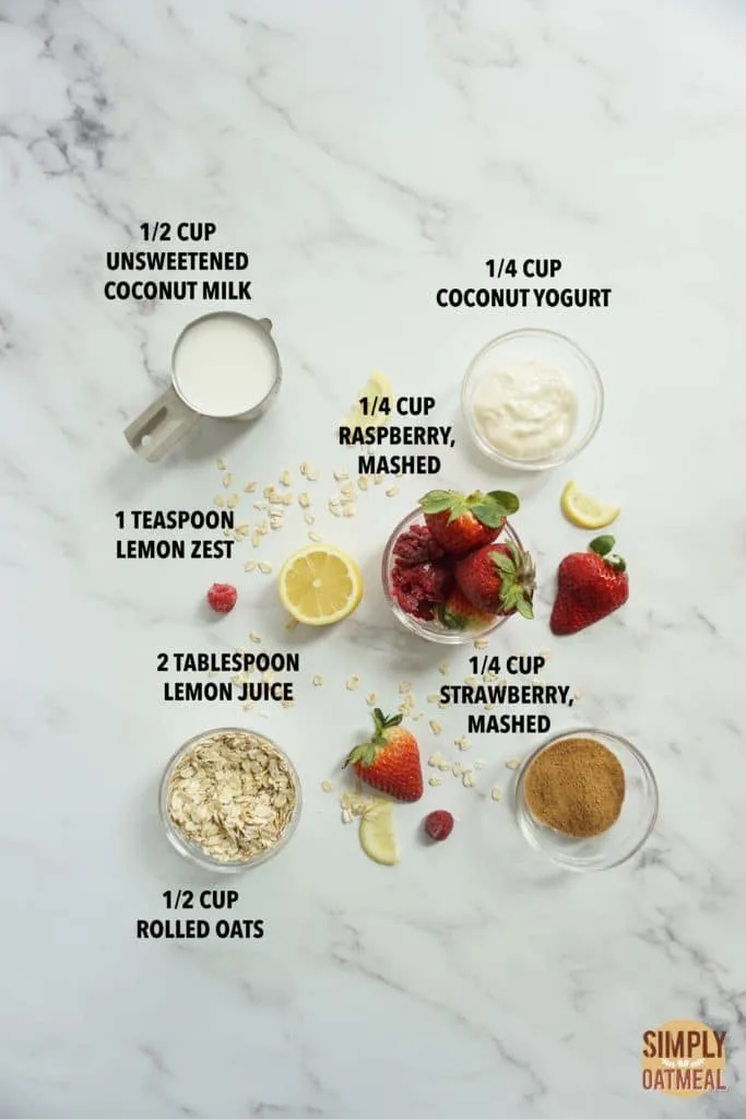 Ingredients to make pink lemonade overnight oats