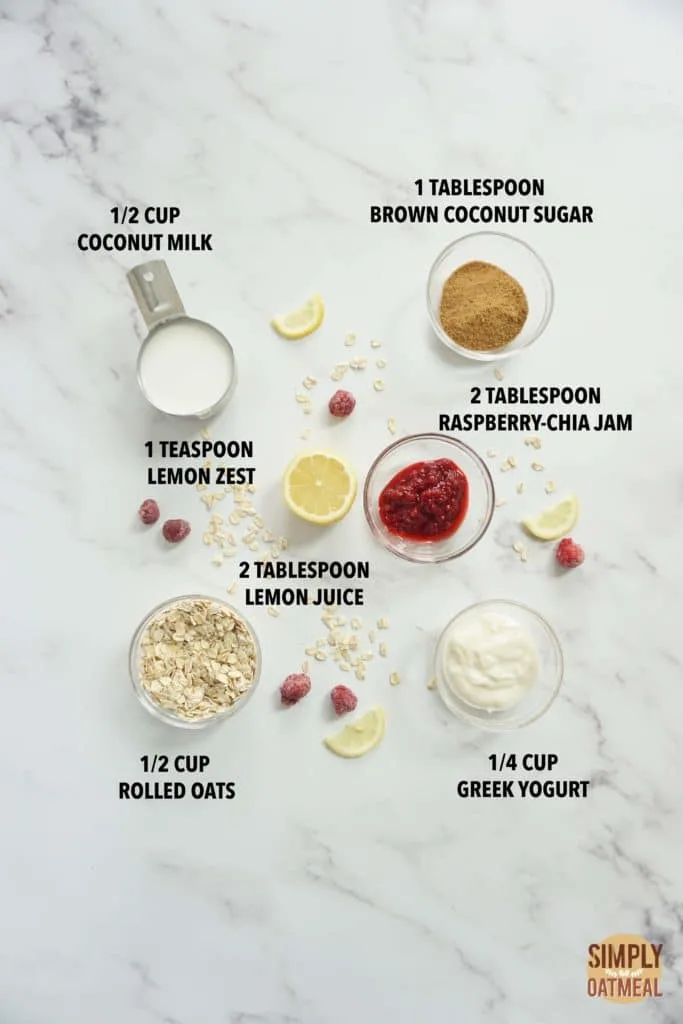 Ingredients to make raspberry lemonade overnight oats