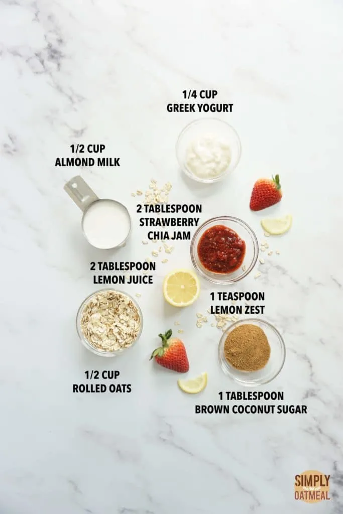 Ingredients to make strawberry lemonade overnight oats