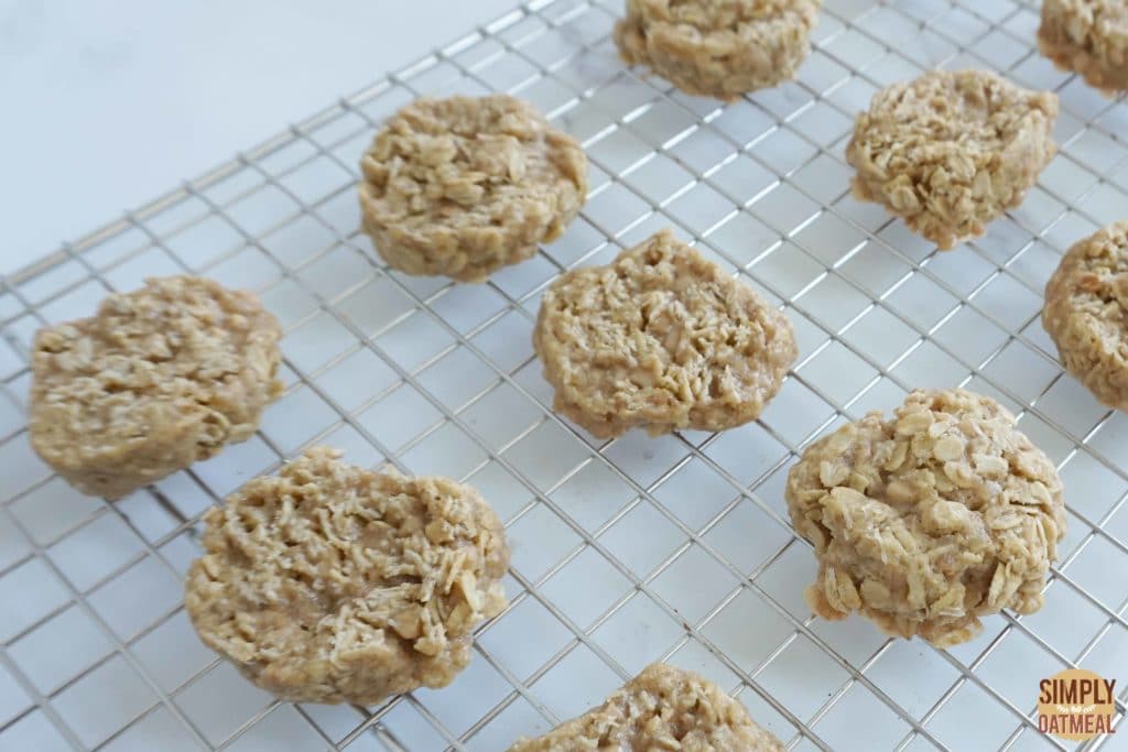 Fresh baked toffee coconut oatmeal cookies on a wire rack