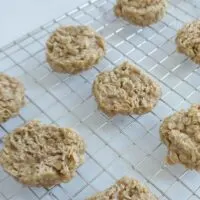 Fresh baked toffee coconut oatmeal cookies on a wire rack