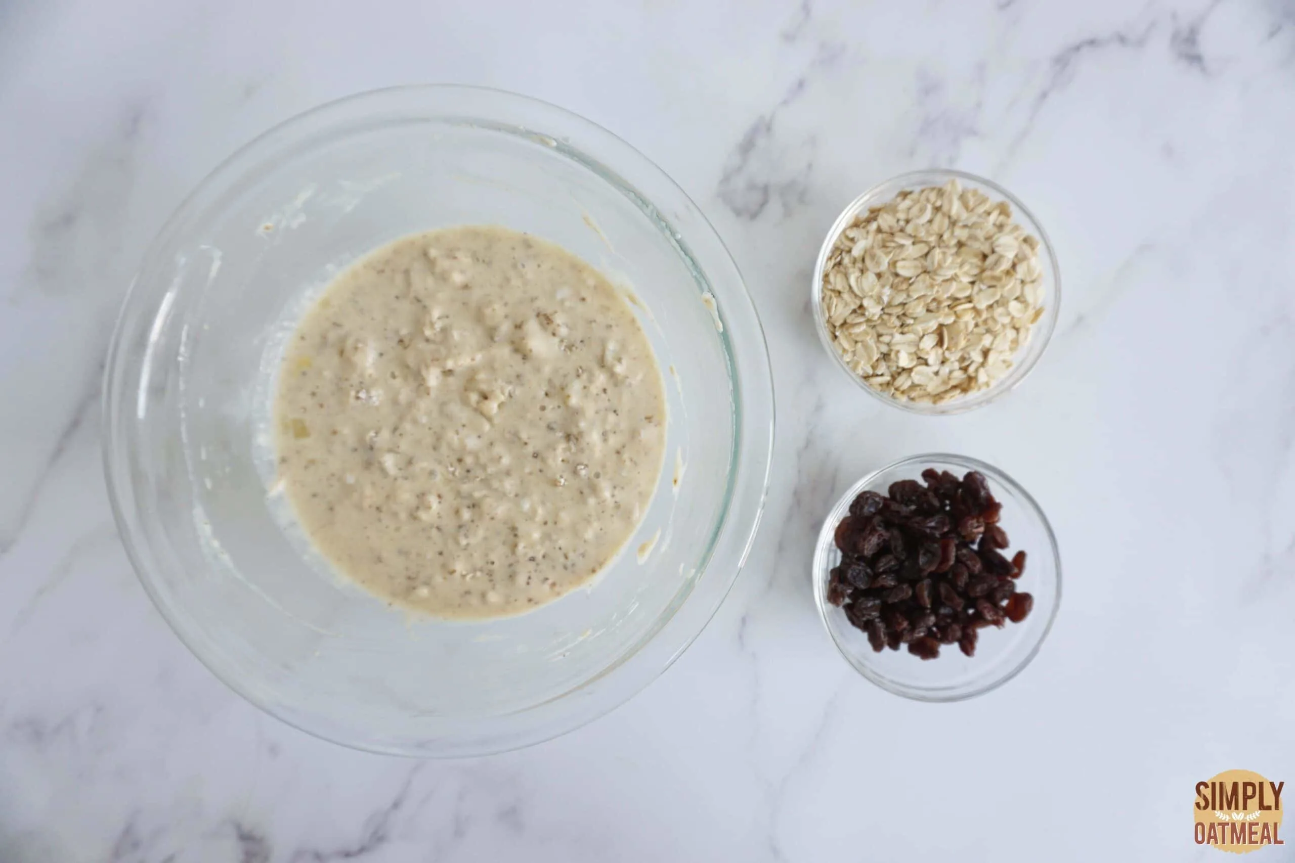 Wet and dry ingredients to make cinnamon streusel oatmeal muffins