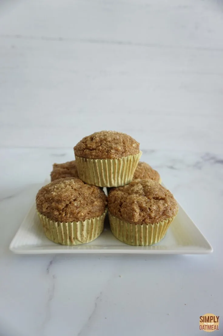 Fresh baked vegan banana oatmeal muffins on a plate