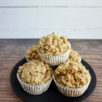 Fresh baked maple brown sugar oatmeal muffins on a plate