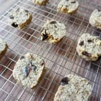 Oatmeal raisin cookies cooling on a wire rack