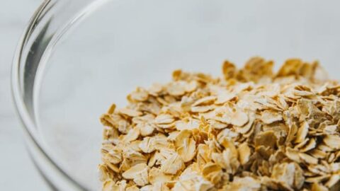 Rolled oats in a clear glass bowl