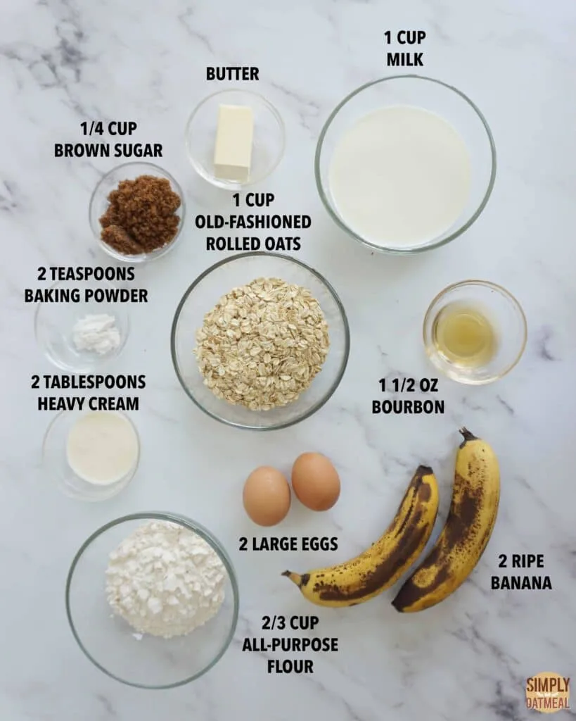 Ingredients to make banana butterscotch oatmeal pancakes Ingredients to make banana butterscotch oatmeal pancakes