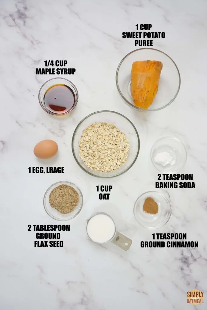 Ingredients to make sweet potato oatmeal pancakes