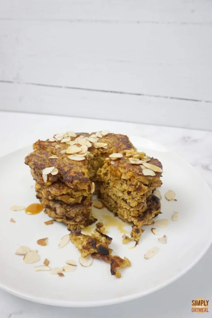 Stack of sweet potato oatmeal pancakes