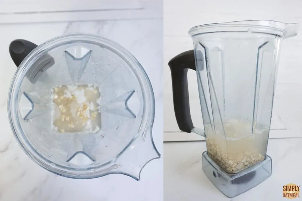 Blender with ingredients to make oat milk like oatly