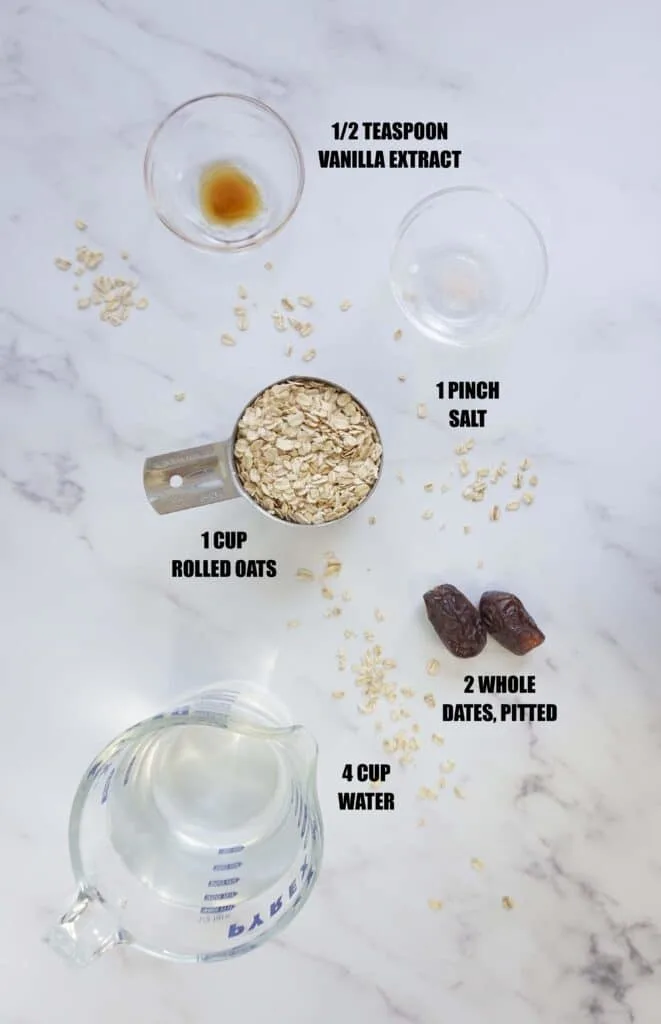 Ingredients to make oat milk