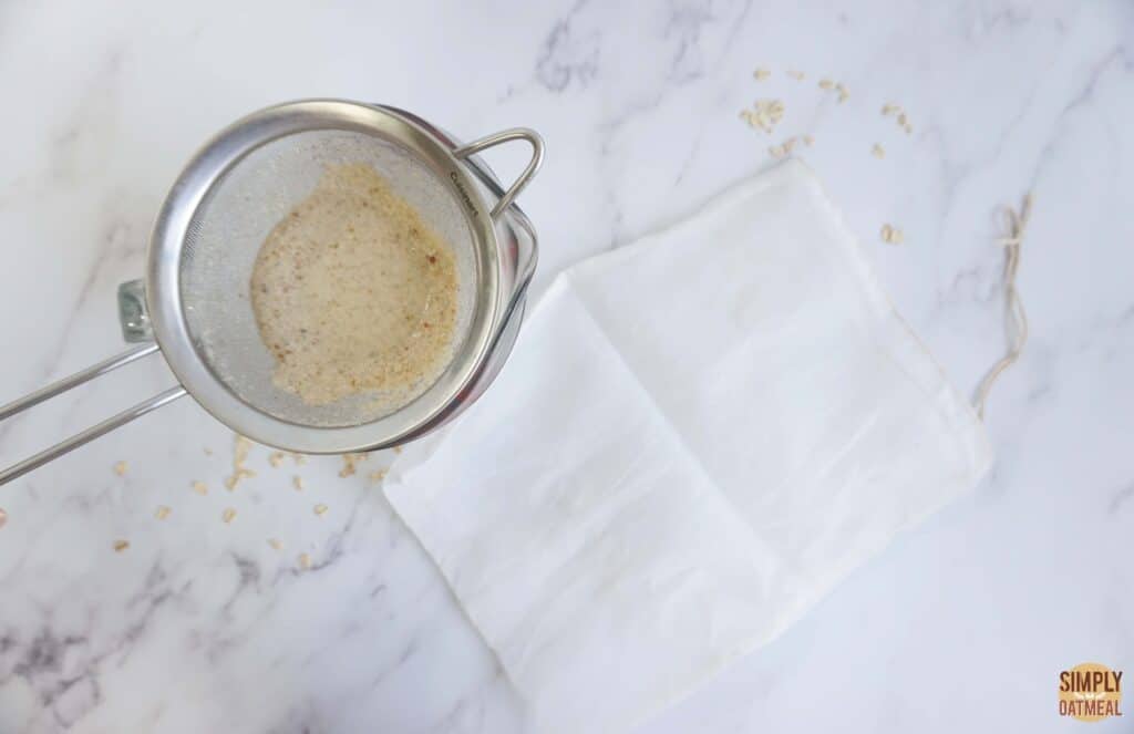 Next, strain oat milk through a nut milk bag to make it extra creamy.
