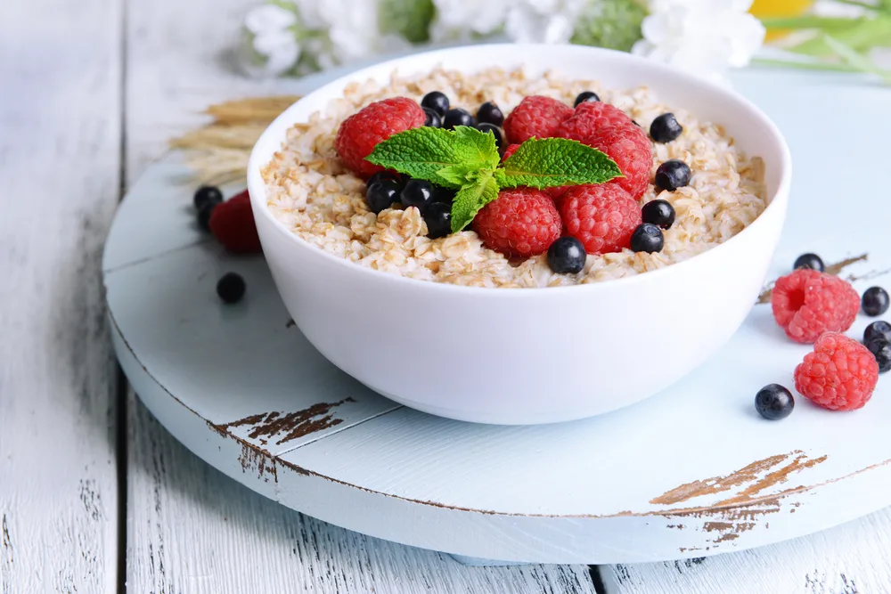 Oatmeal with fresh fruit.