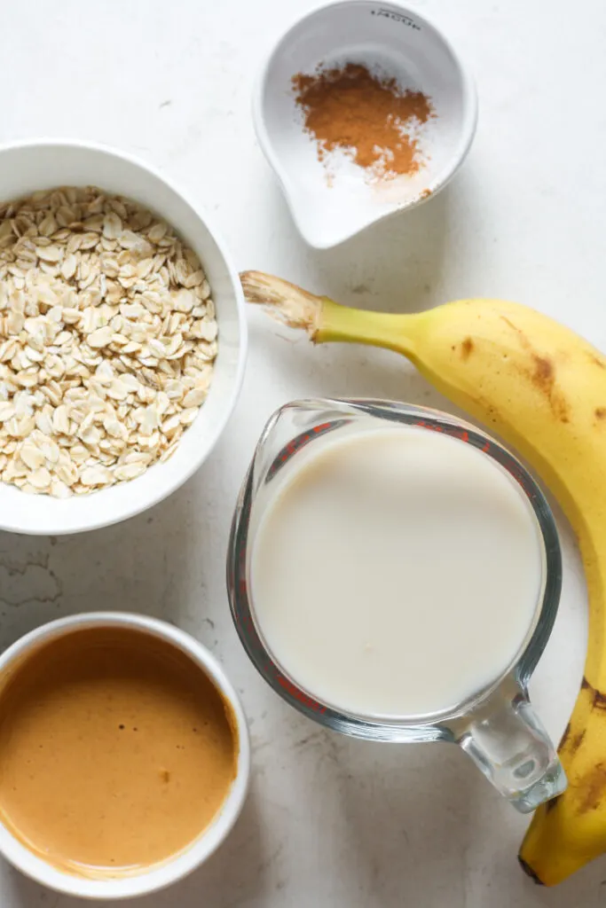 Ingredients for peanut butter oatmeal.