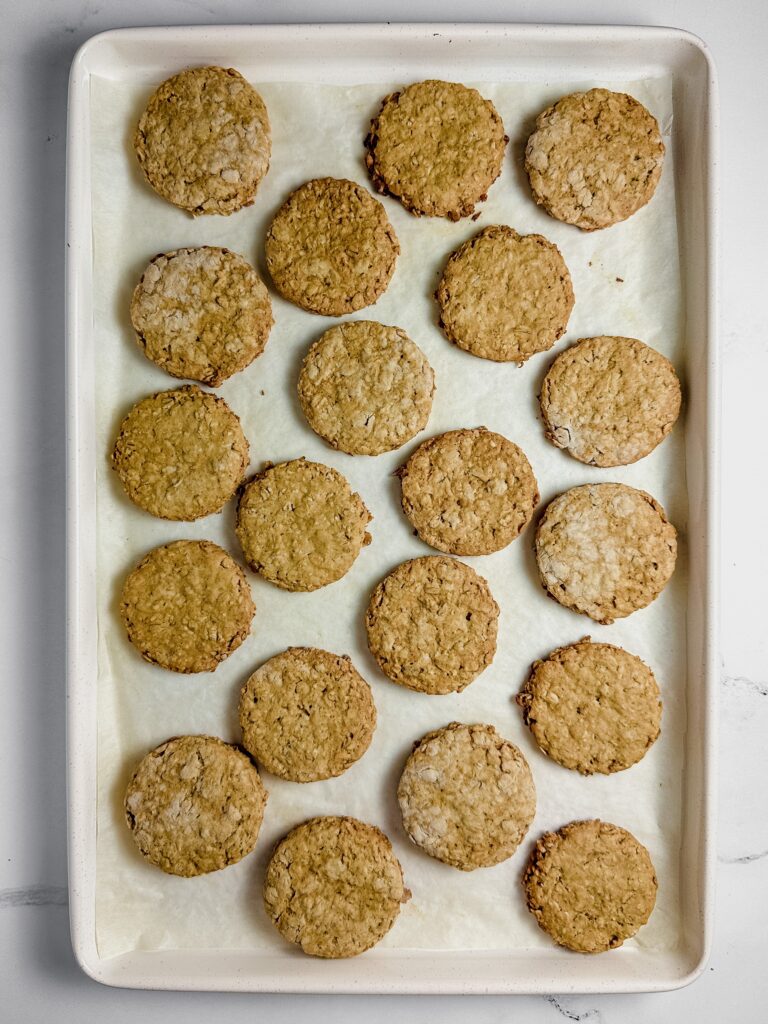 Mini oatcakes on pan.
