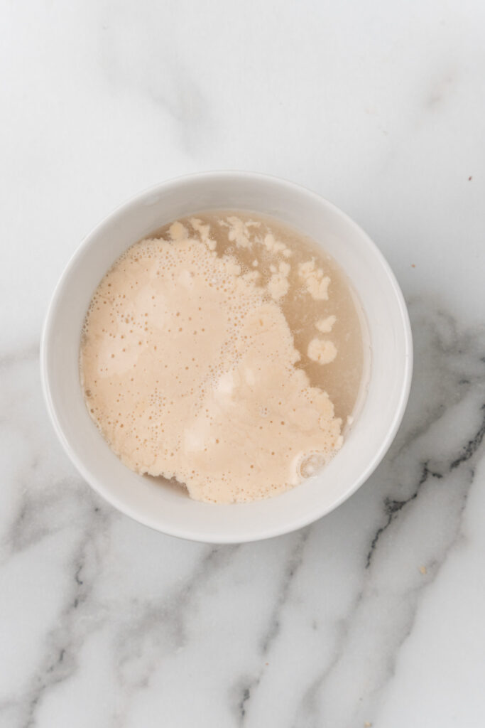 Watery yeast in bowl.