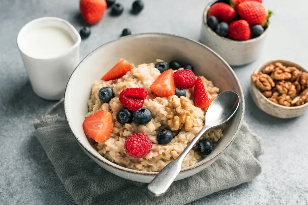 Bowl of porridge with berries.