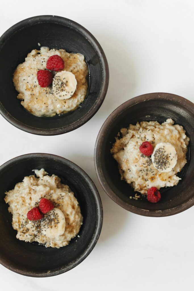 Bowls of healthy oats.